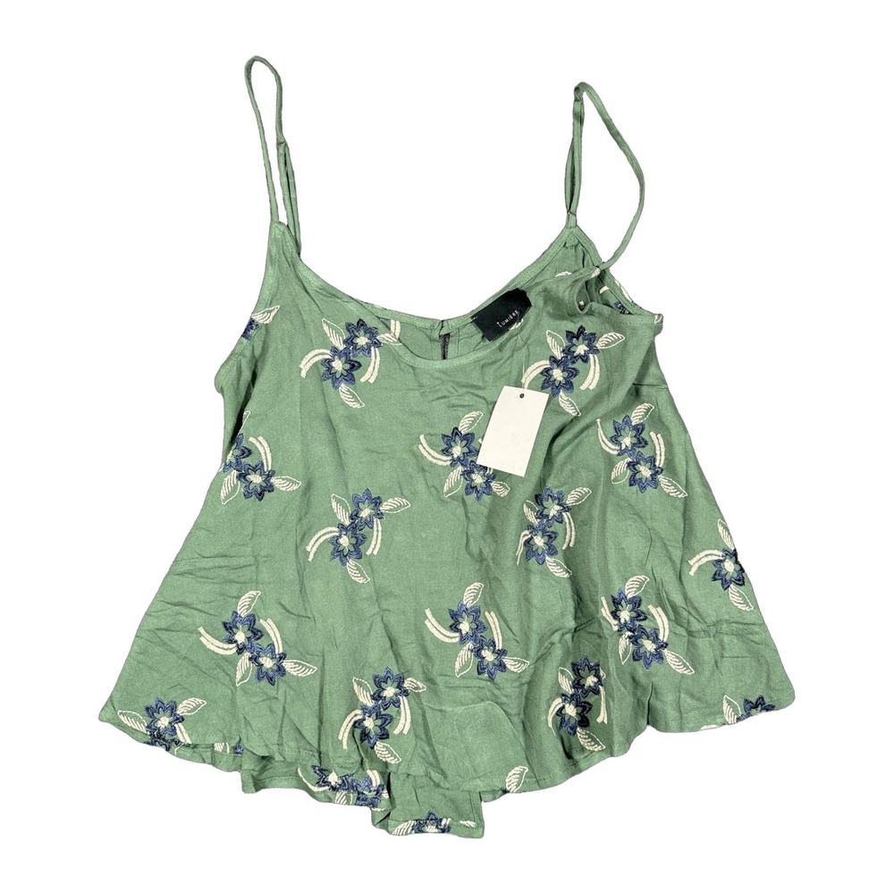 Lumiere Sage Green Floral Embroidered Cami Boho V-Neck NWT Size S